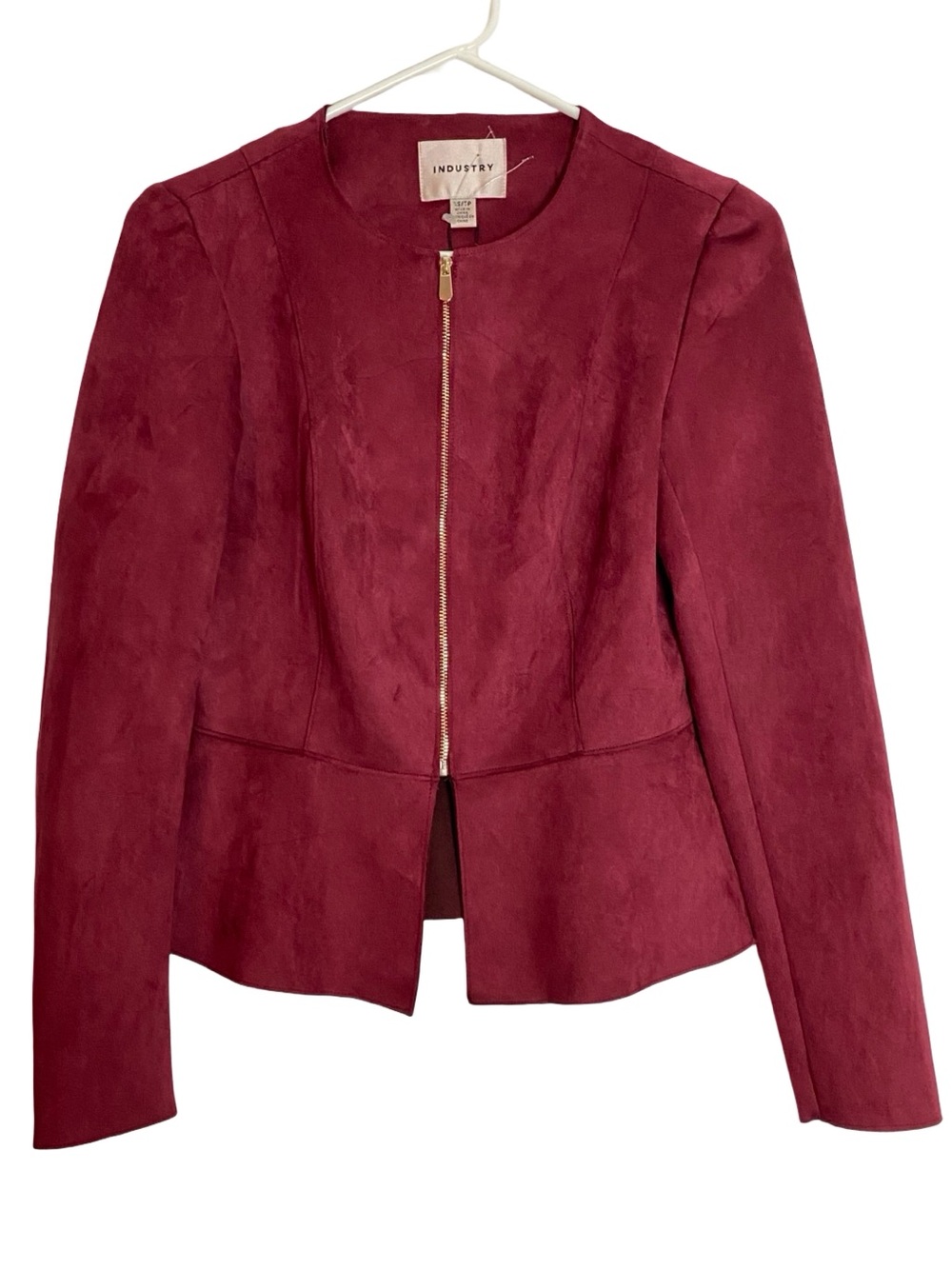 Industry Vegan Suede Blazer Jacket Womens Size XS New NWT Red Peplum Zip Faux
